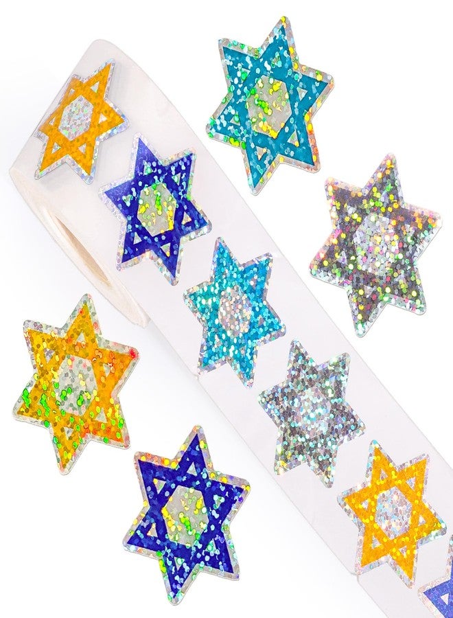 Whaline Hanukkah Stickers Roll Laser Seal Stickers Colored Chanukah Star Waterproof Self-Adhesive Decals for Holiday Envelope Journal Decor, 500 Pcs - Image 1